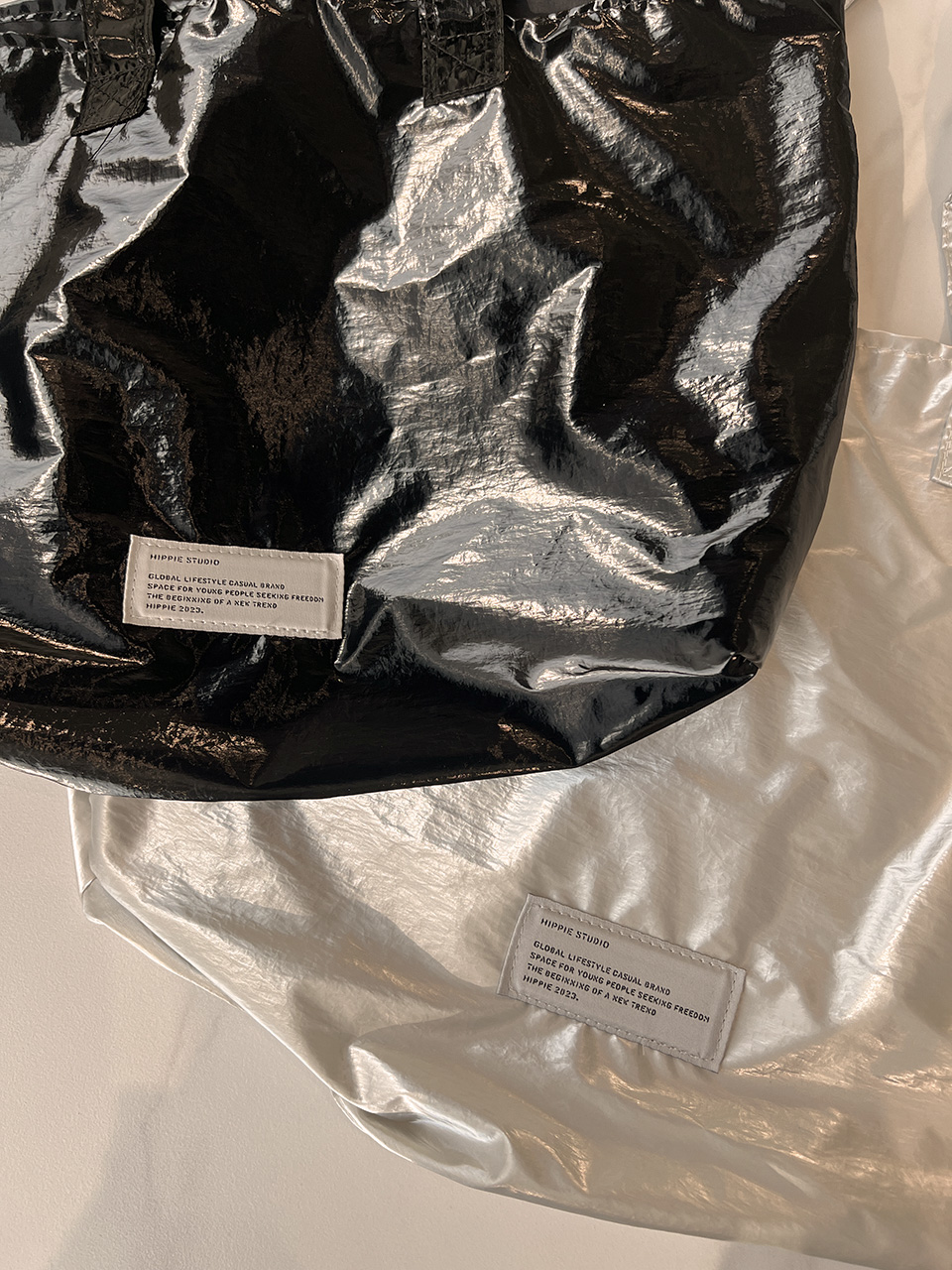 Glossy nylon shoulder bag