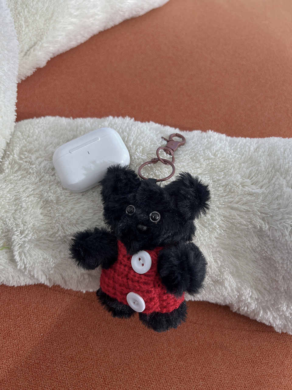 Knitted teddy bear button charm