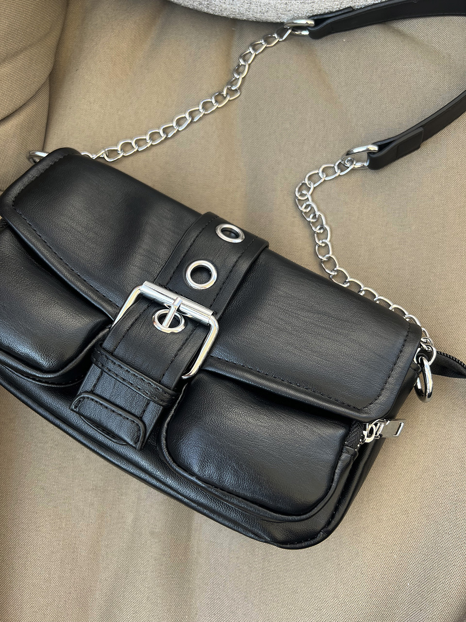 Eyelet Leather Belt Chain Mini Shoulder Bag