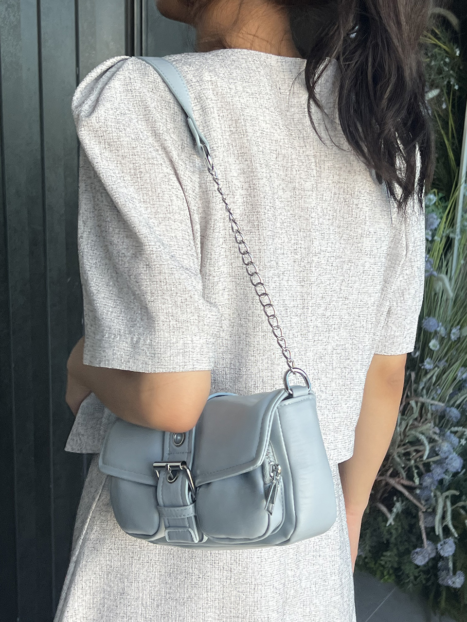 Eyelet Leather Belt Chain Mini Shoulder Bag