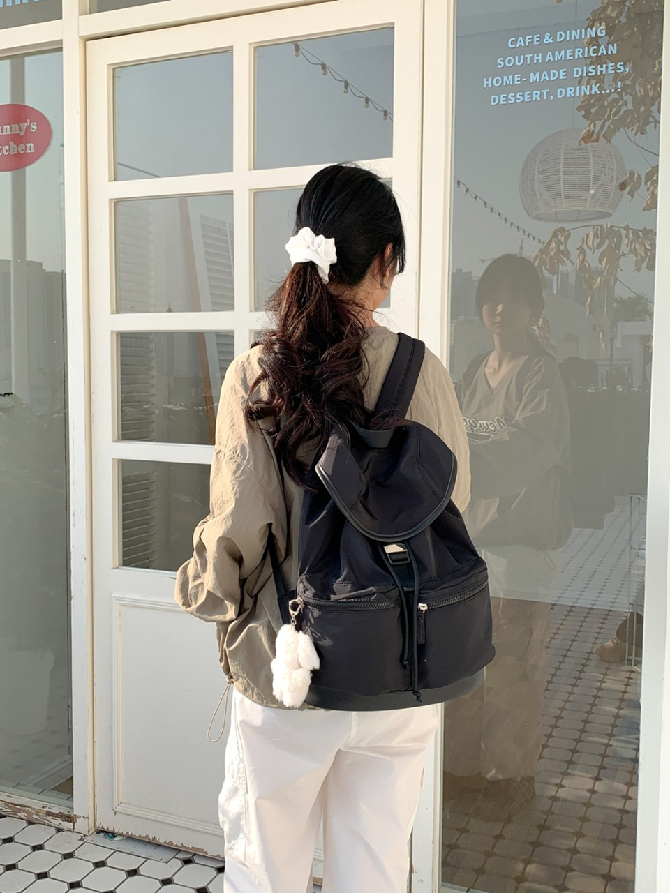 Nylon buckle string pocket daily backpack