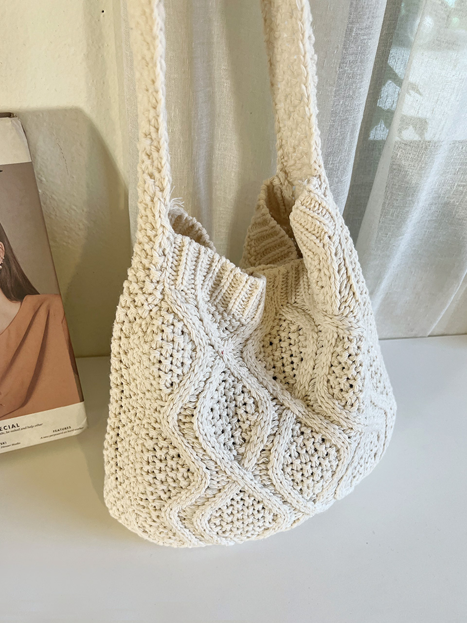 Knit twist crochet shoulder eco bag