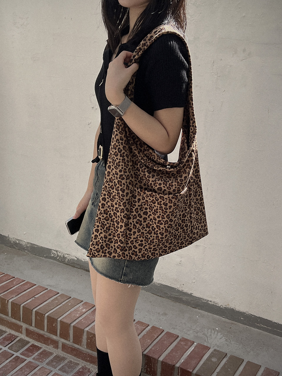 Leopard print suede eco bag/tote bag