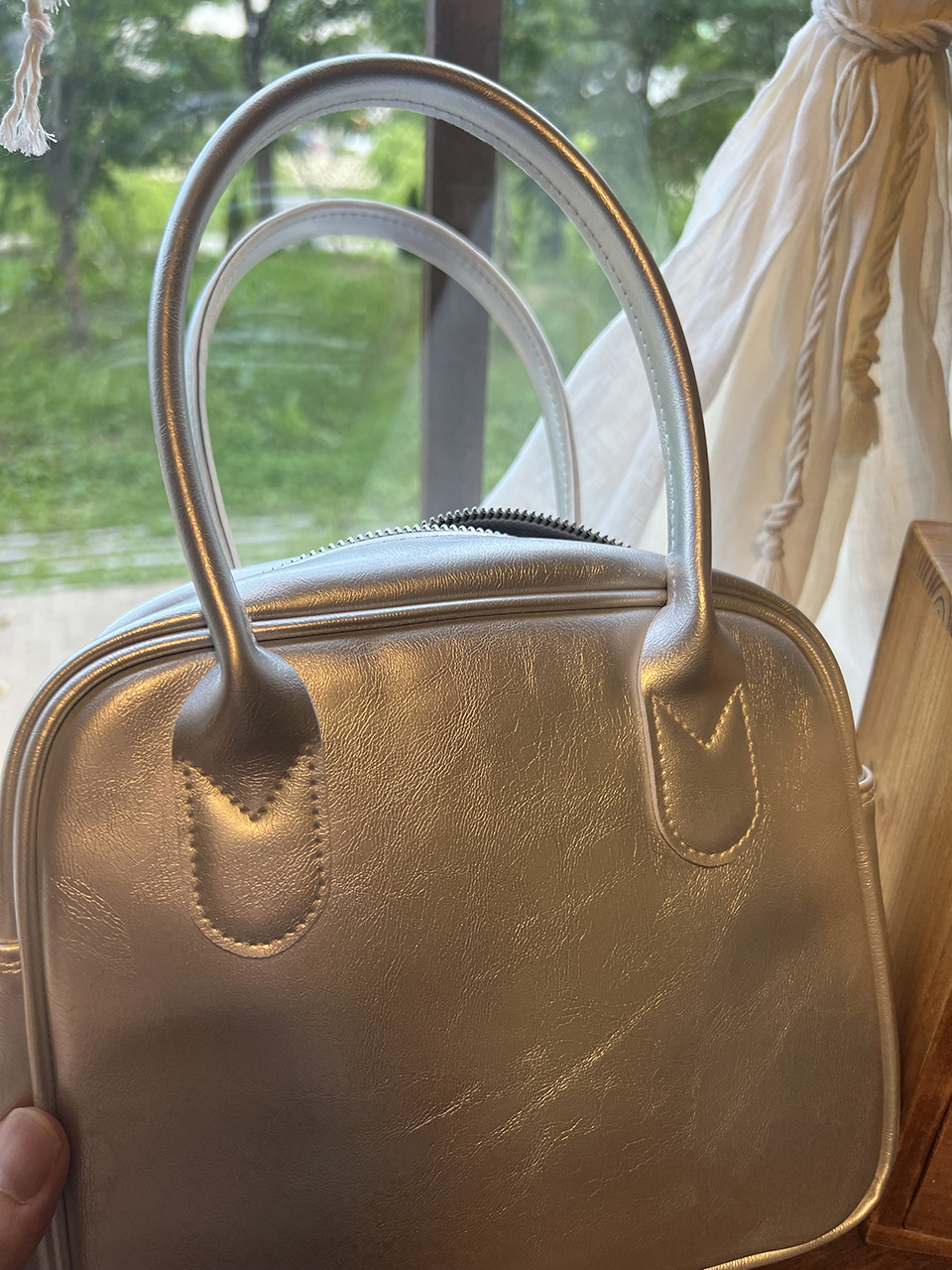 Tammy Square Glossy Silver Mini Tote Bag