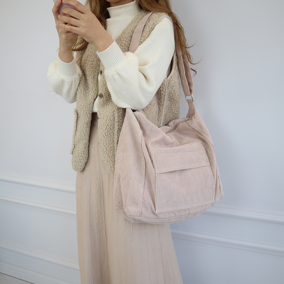 Corduroy Pocket Big Cross Eco Bag (6 colors)