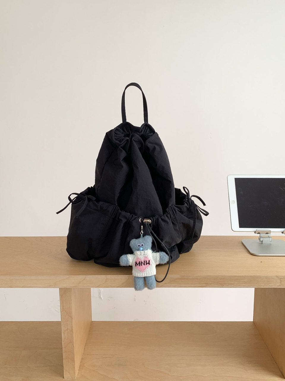 [3 colors] Ribbon Nylon Shirring String Backpack
