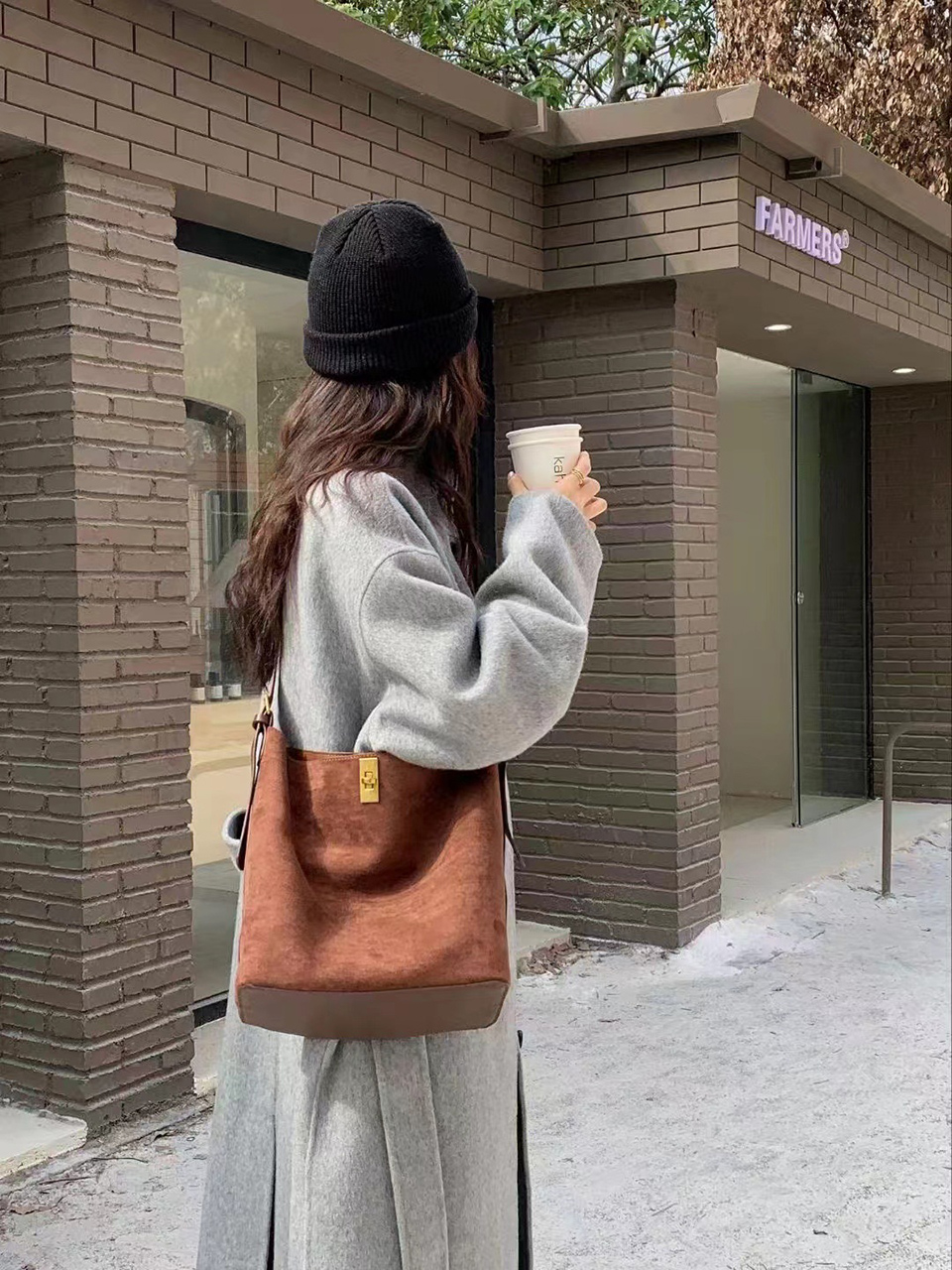 Suede Buckle Big Tote Bag/Shoulder Bag