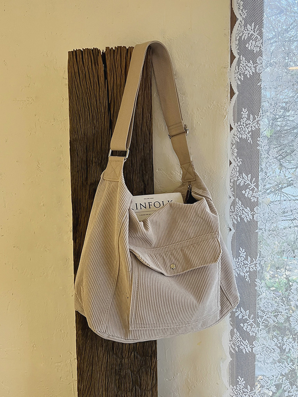 Corduroy Pocket Big Cross Eco Bag (6 colors)