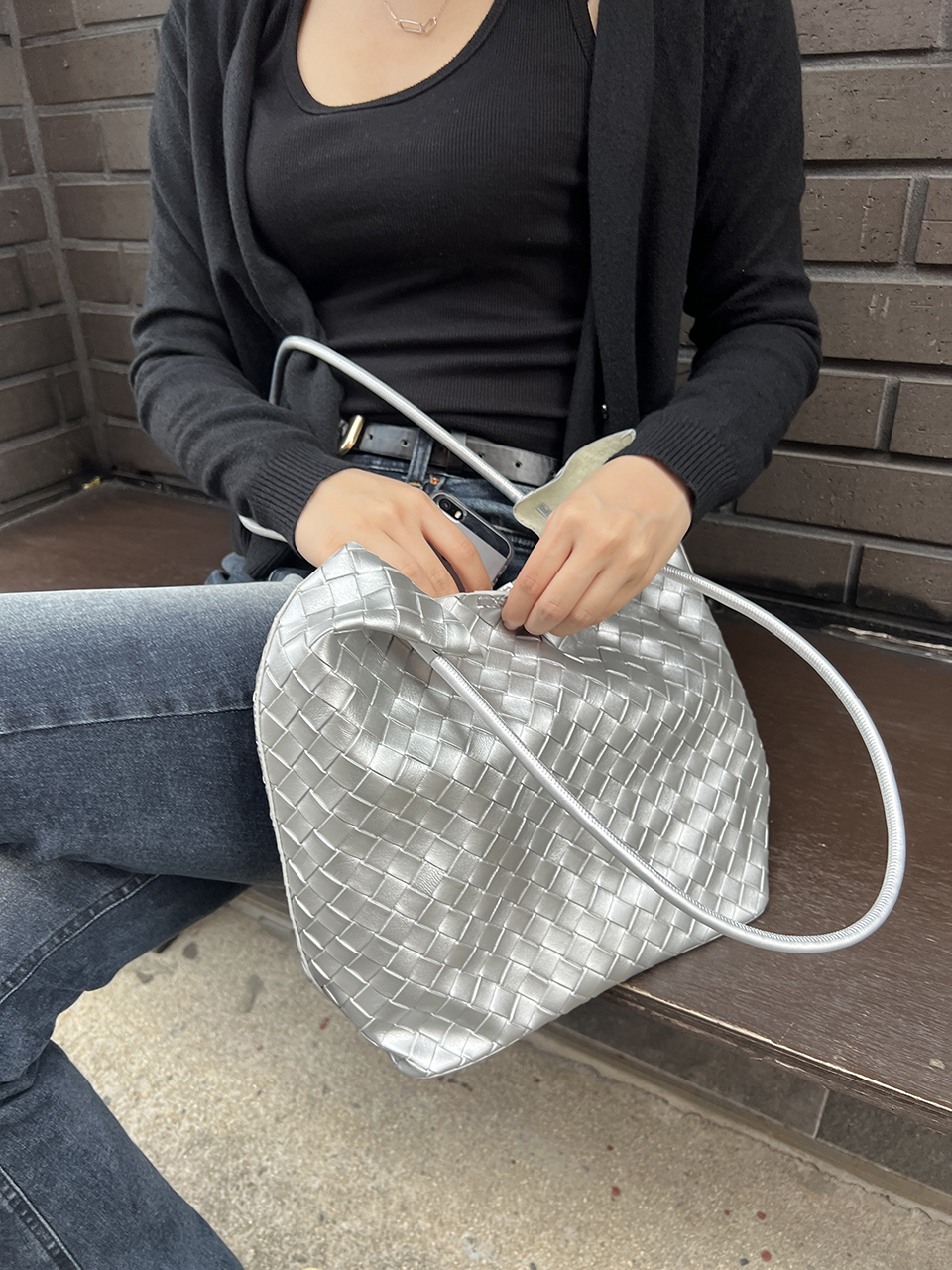 [Pouch Set] Classic Leather Square Tote Bag/Shoulder Bag