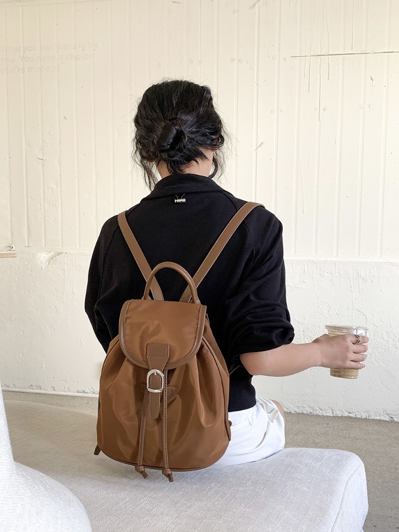 Buckle Faux Leather Nylon Mini Backpack (4 colors)