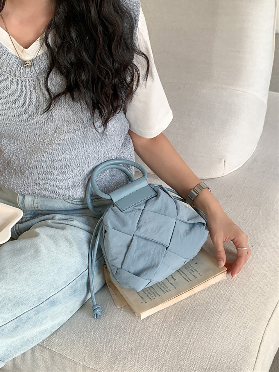 Quilted Nylon Mini Bucket Bag (4 colors)