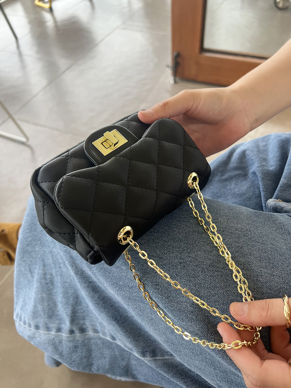 Zuni Quilted Micro Mini Gold Chain Bag