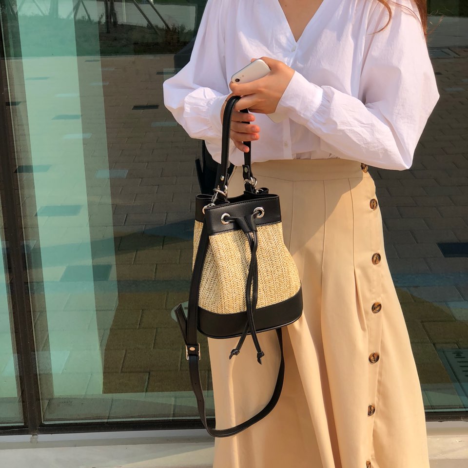 Rattan Mini 2-Way Bucket Bag