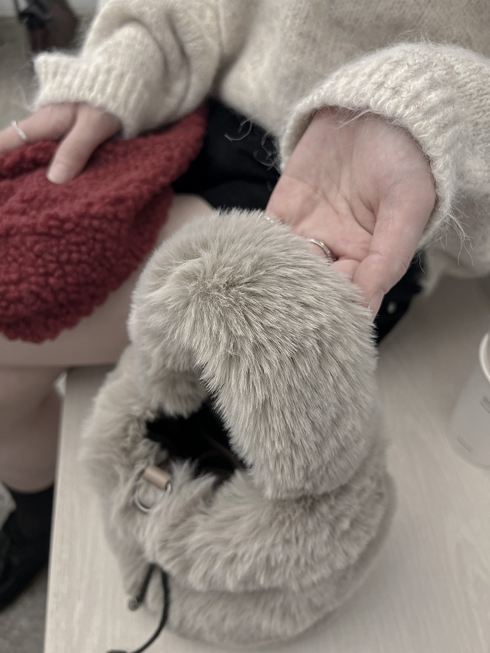 Eco-fur mini bucket bag/tote bag