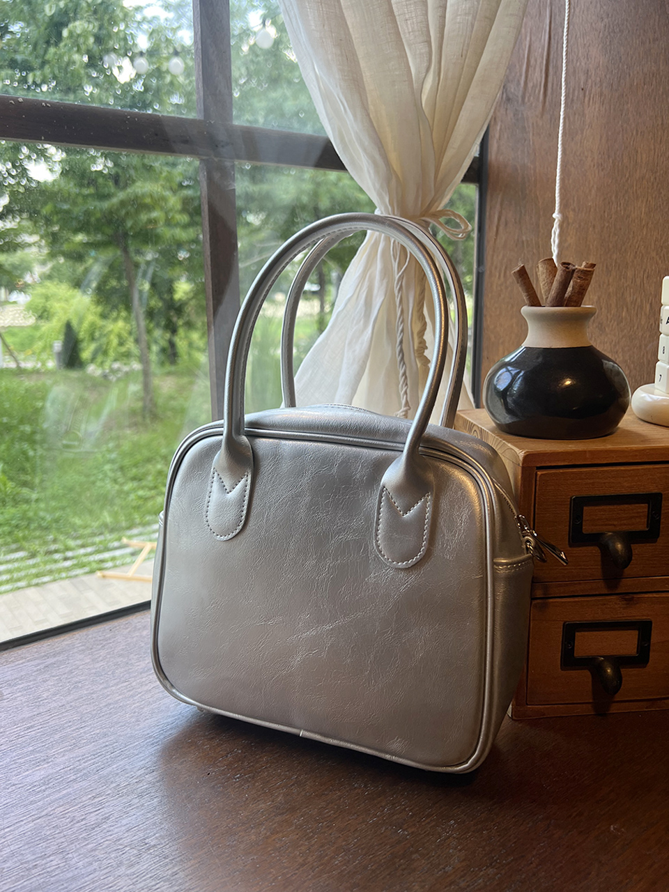 Tammy Square Glossy Silver Mini Tote Bag