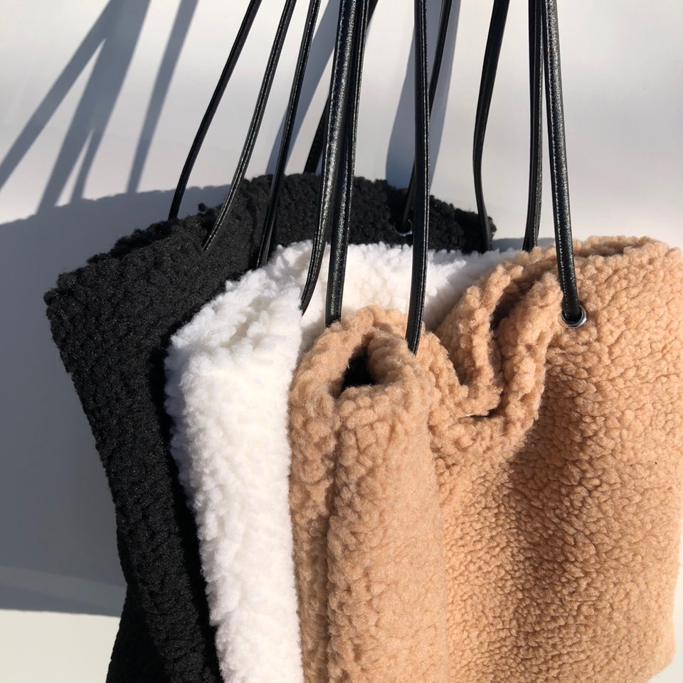 Fleece Leather Drawstring Boa Eco Bag