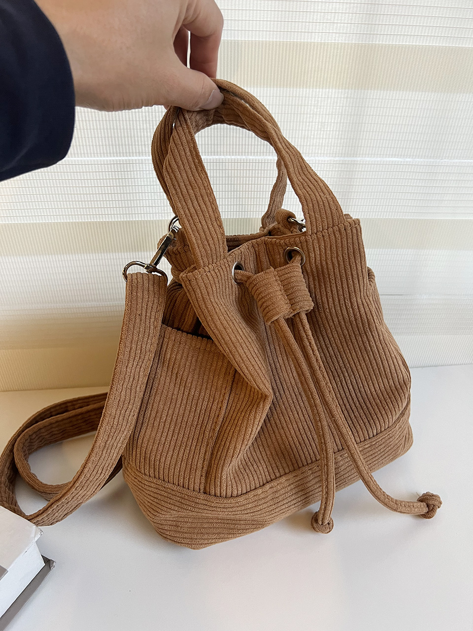 Corduroy Mini Bucket Bag, Bucket Cloth Eco Bag (6 colors)