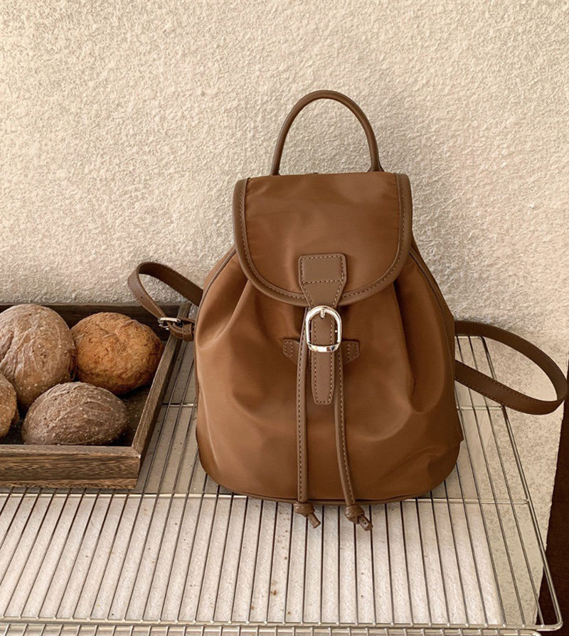 Buckle Faux Leather Nylon Mini Backpack (4 colors)