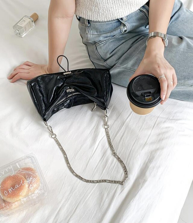 Monroe Cross Shirring Silver Mini Chain Bag