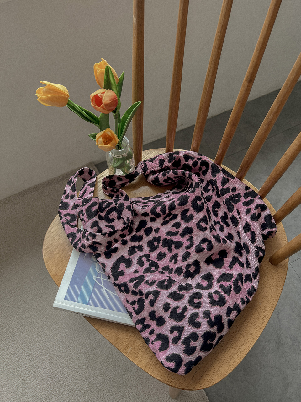 Pink corduroy leopard eco bag