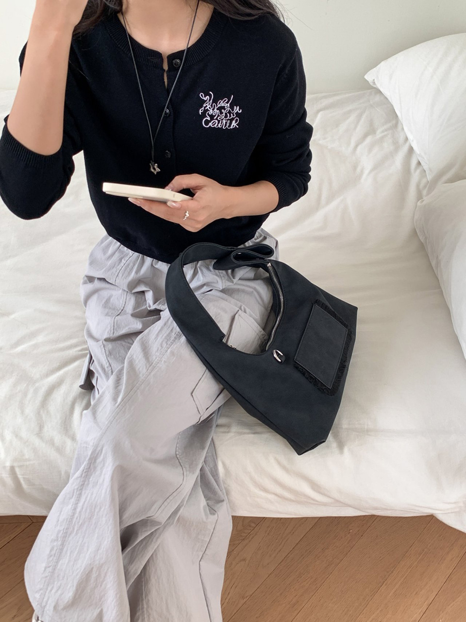 Suede Pocket Tote Bag/Shoulder Bag