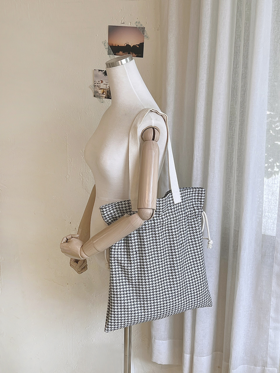 Checkered Bucket Bag Big Shoulder Eco Bag