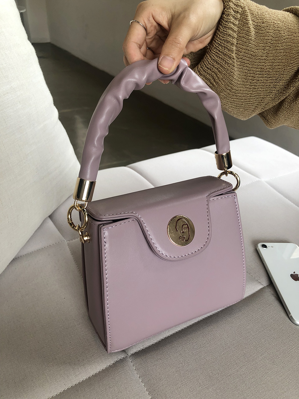 Face Shirring Mini Square Chain Crossbody Bag