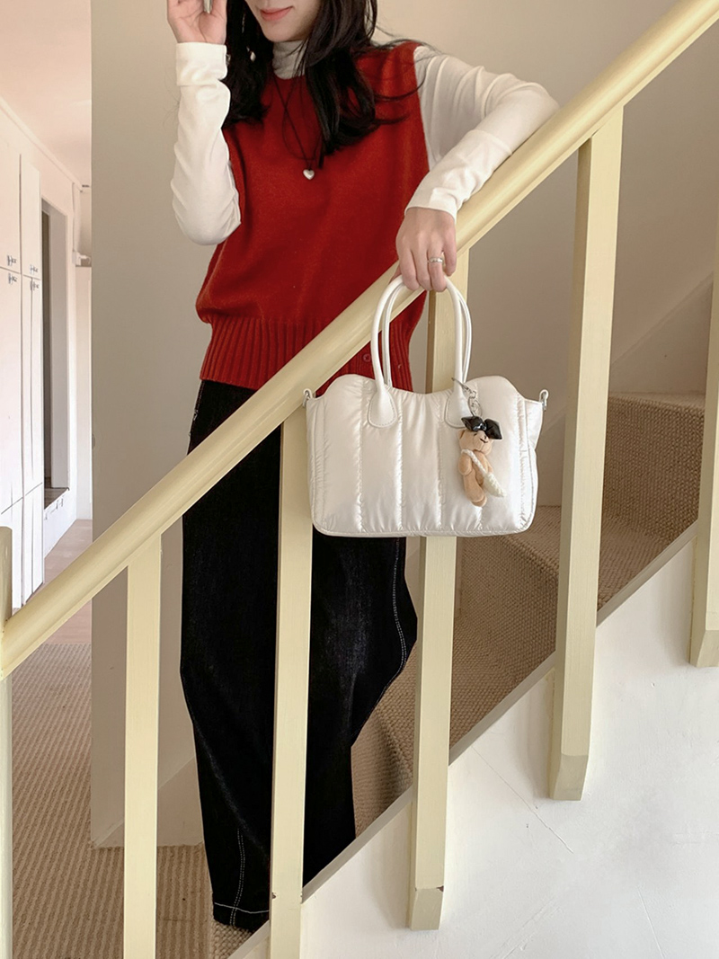 Down nylon quilted tote bag