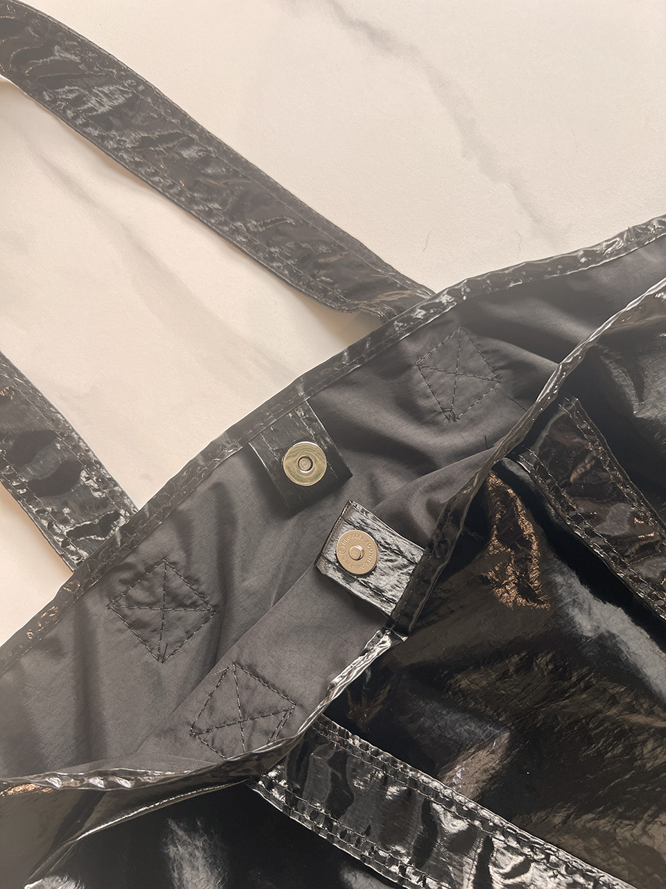 Glossy nylon shoulder bag