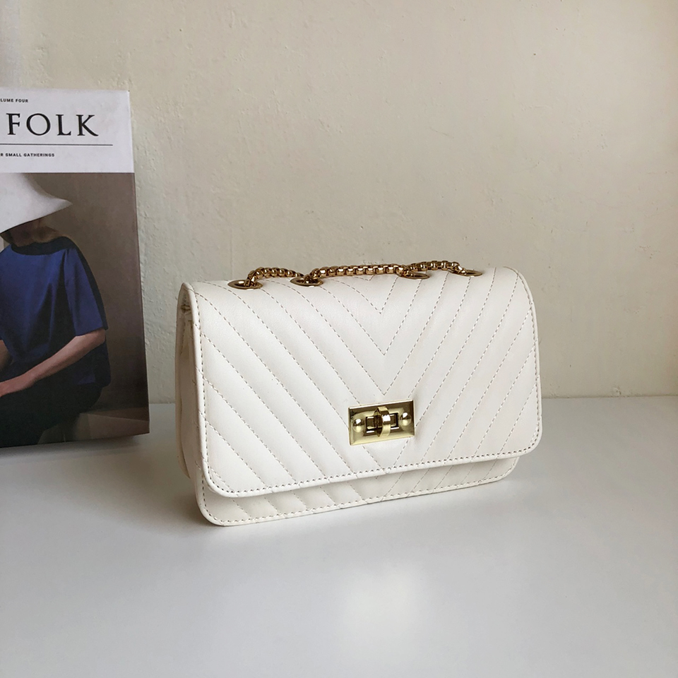 V-Quilted Mini Square Chain Bag