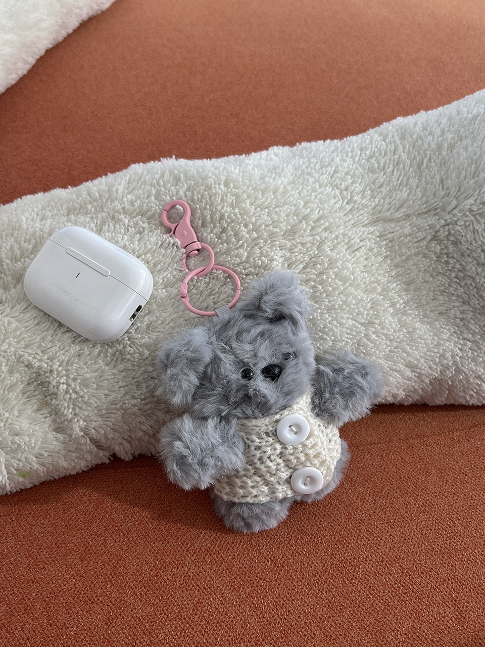 Knitted teddy bear button charm