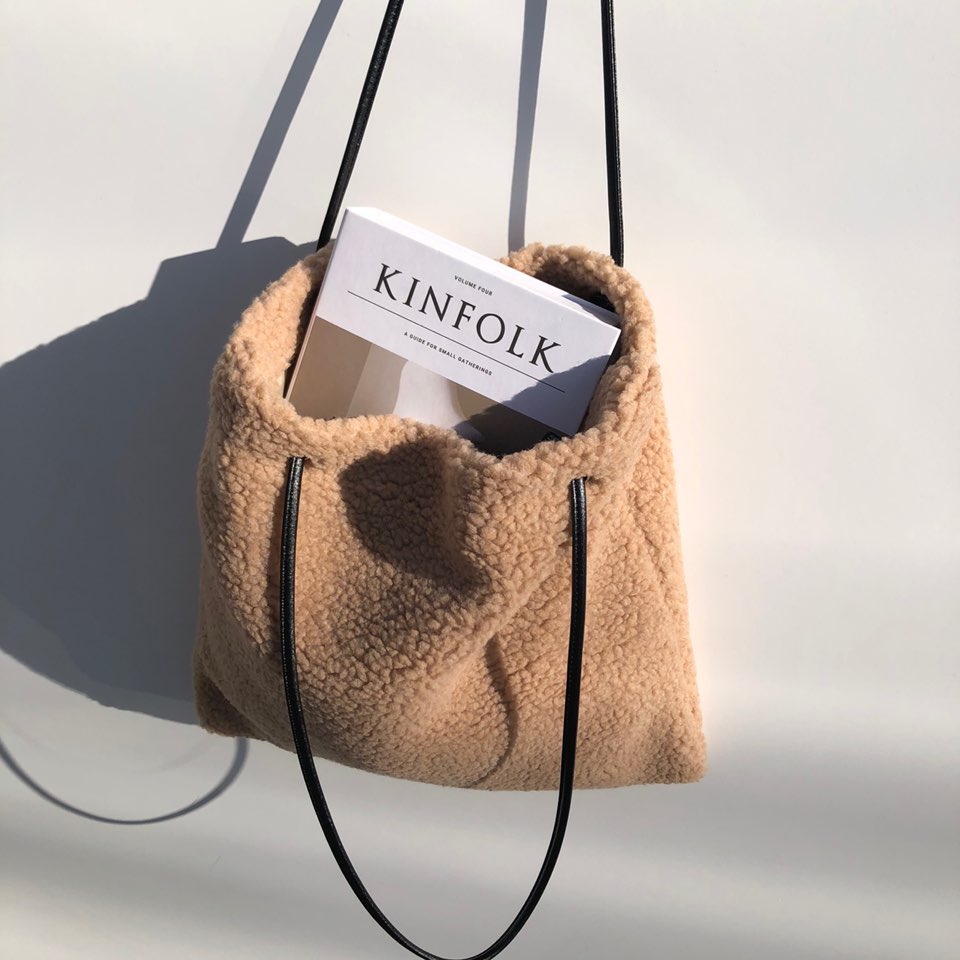 Fleece Leather Drawstring Boa Eco Bag