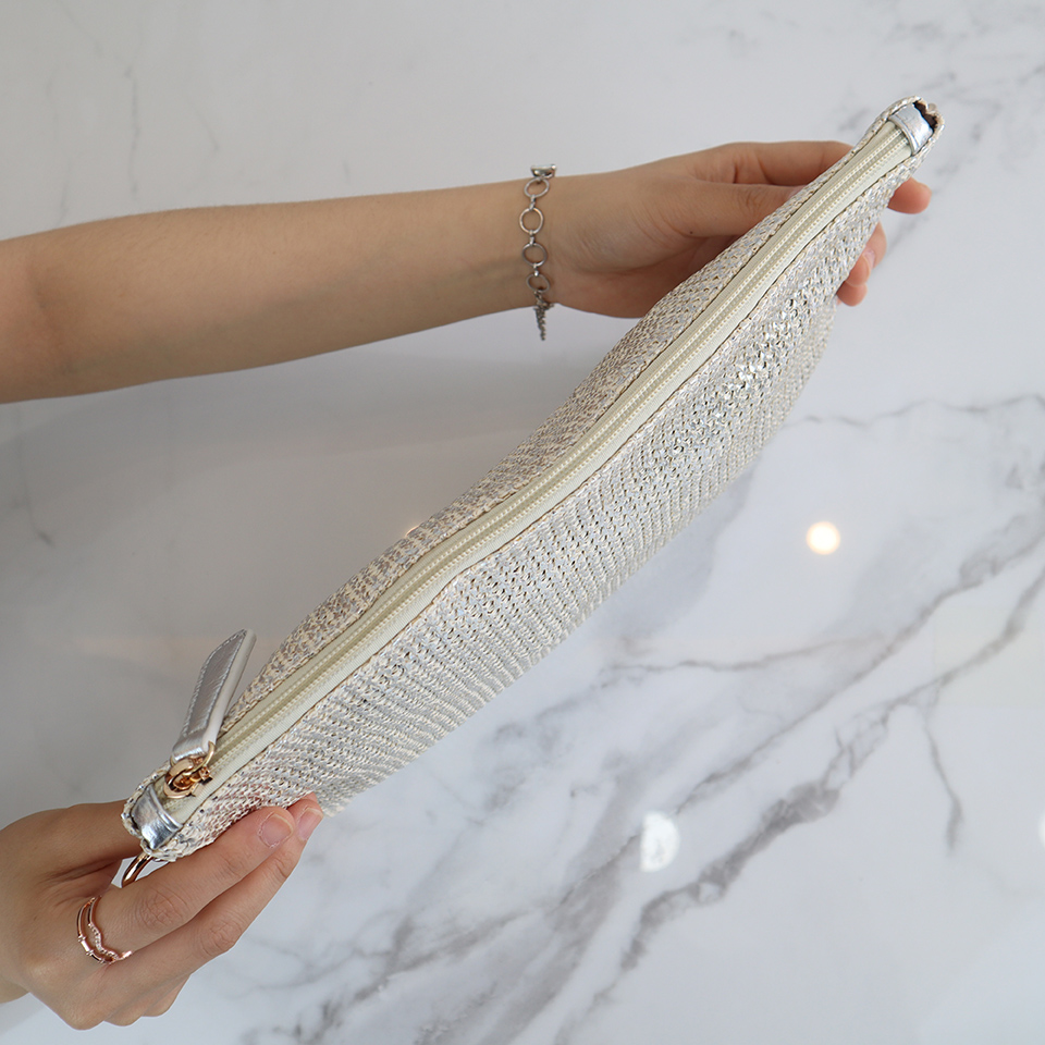 Bling Pearl Rattan Silver Cross Clutch Bag