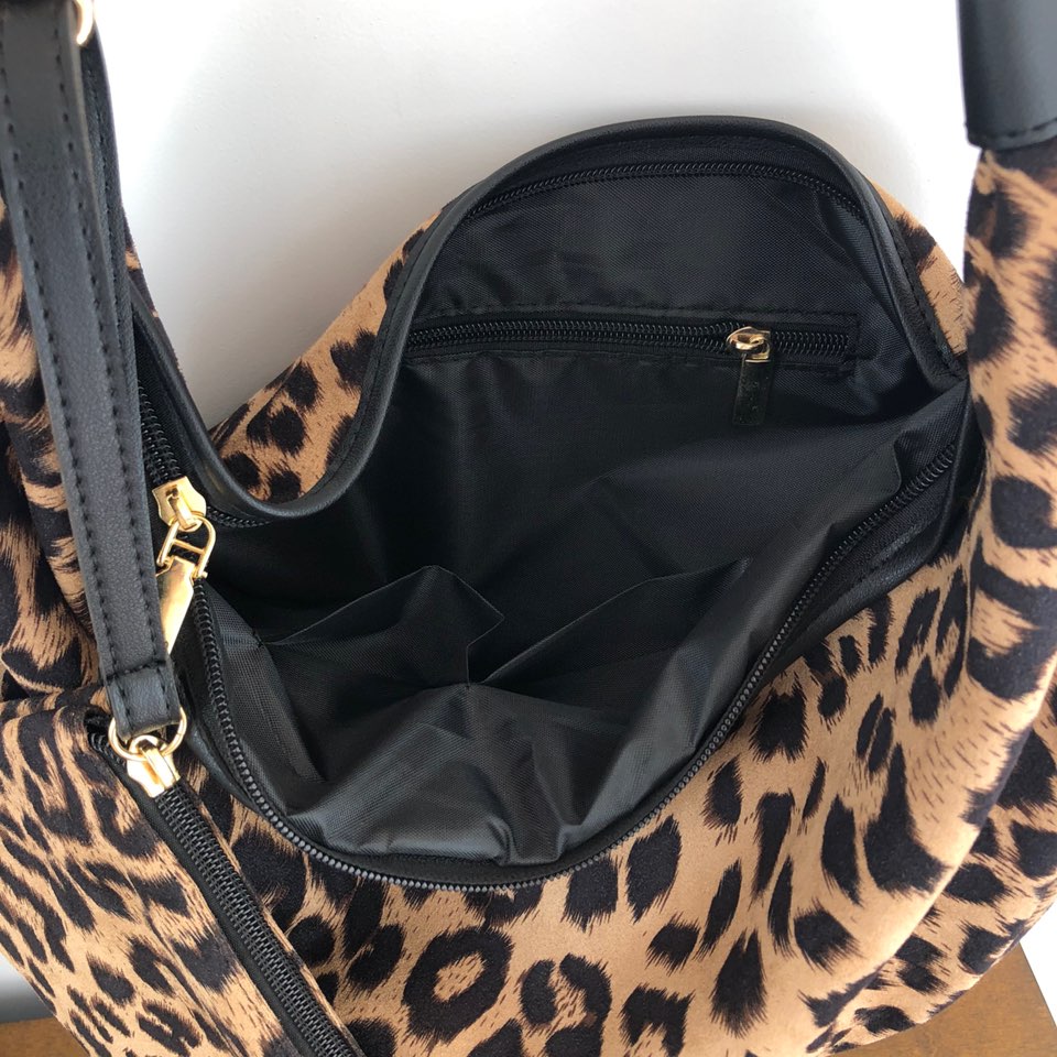 Leopard print zippered big shoulder bag