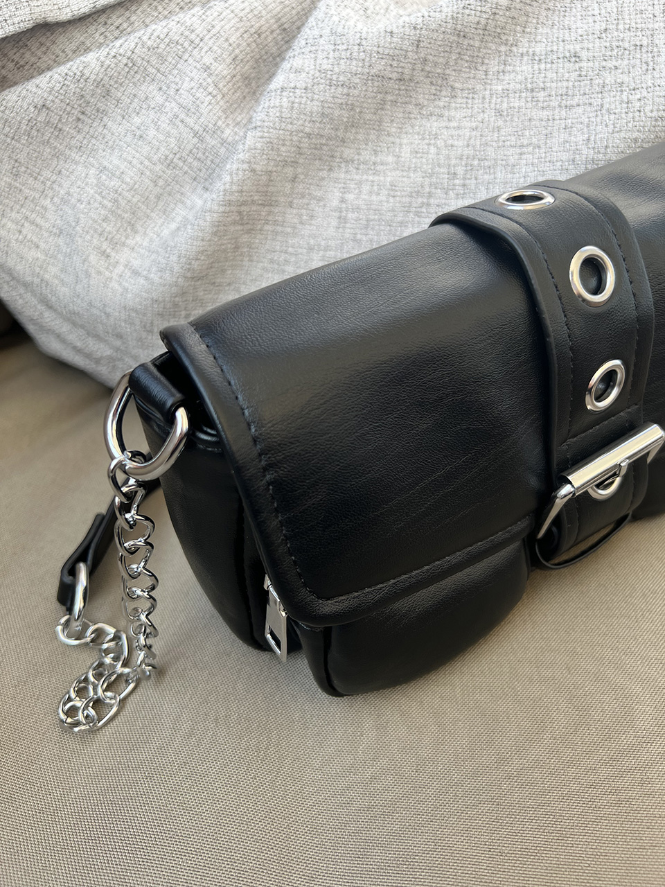Eyelet Leather Belt Chain Mini Shoulder Bag