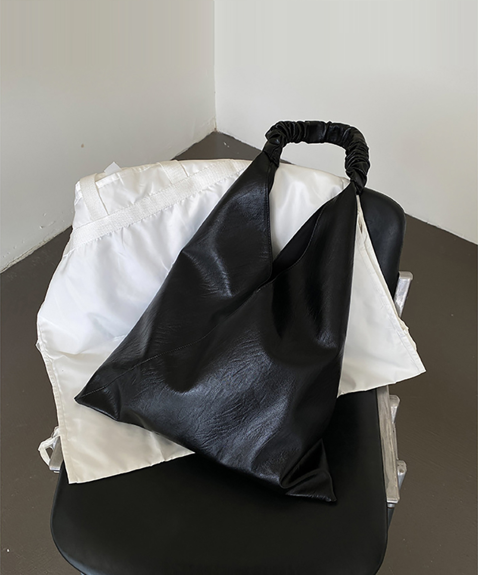 [3 colors] Shirred Leather Tote Bag/Shoulder Bag