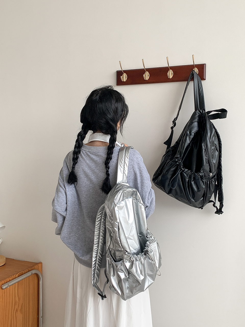Croon Pocket Silver String Backpack Rucksack