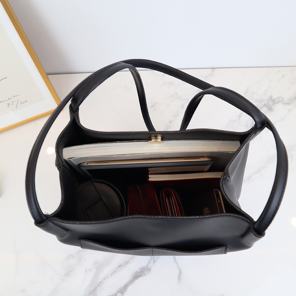 2-Pocket Square Leather Tote Bag/Shoulder Bag