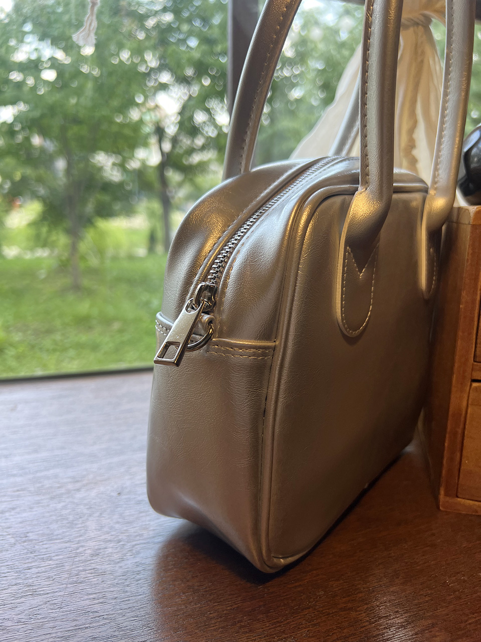 Tammy Square Glossy Silver Mini Tote Bag