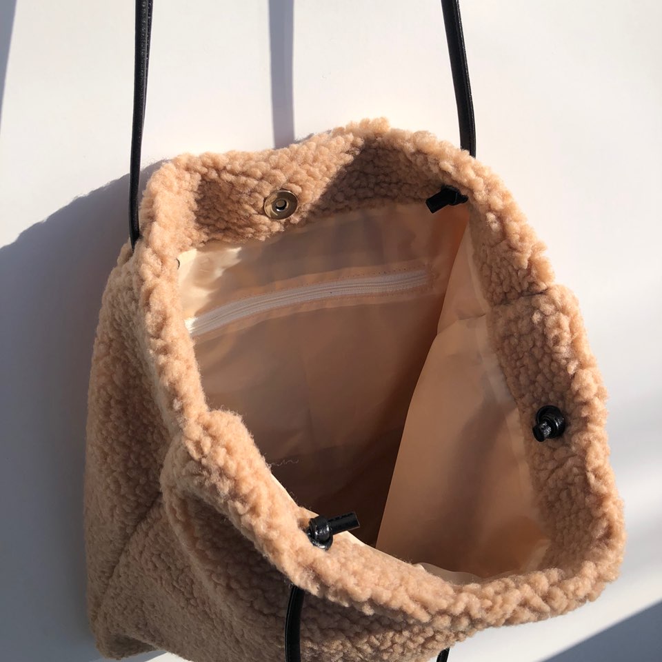 Fleece Leather Drawstring Boa Eco Bag