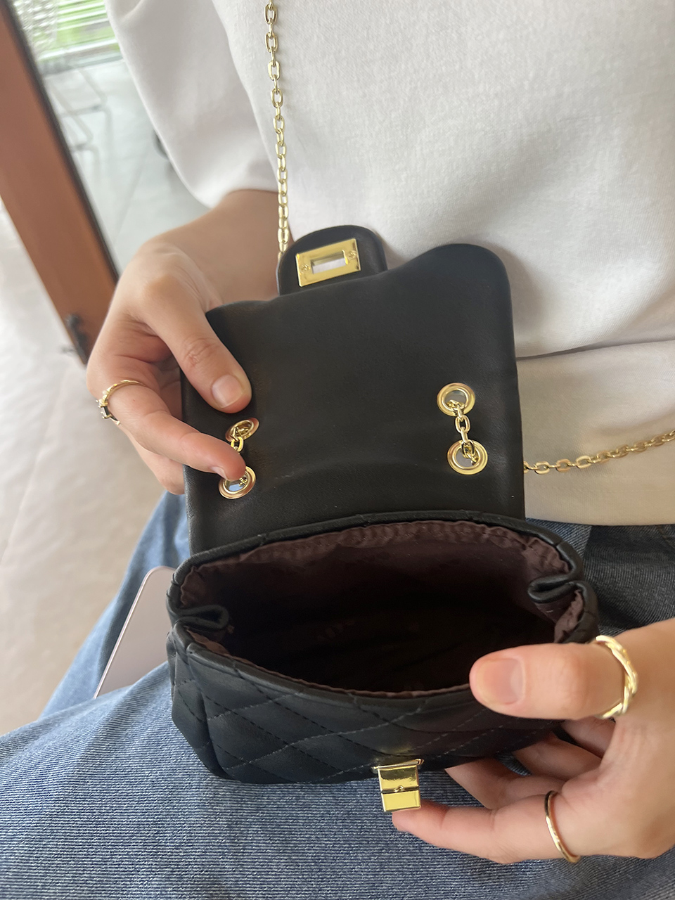 Zuni Quilted Micro Mini Gold Chain Bag