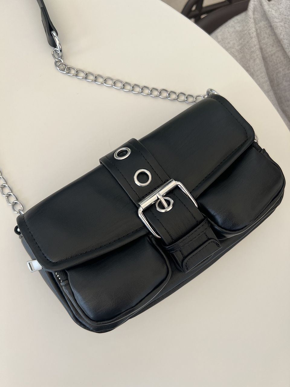 Eyelet Leather Belt Chain Mini Shoulder Bag