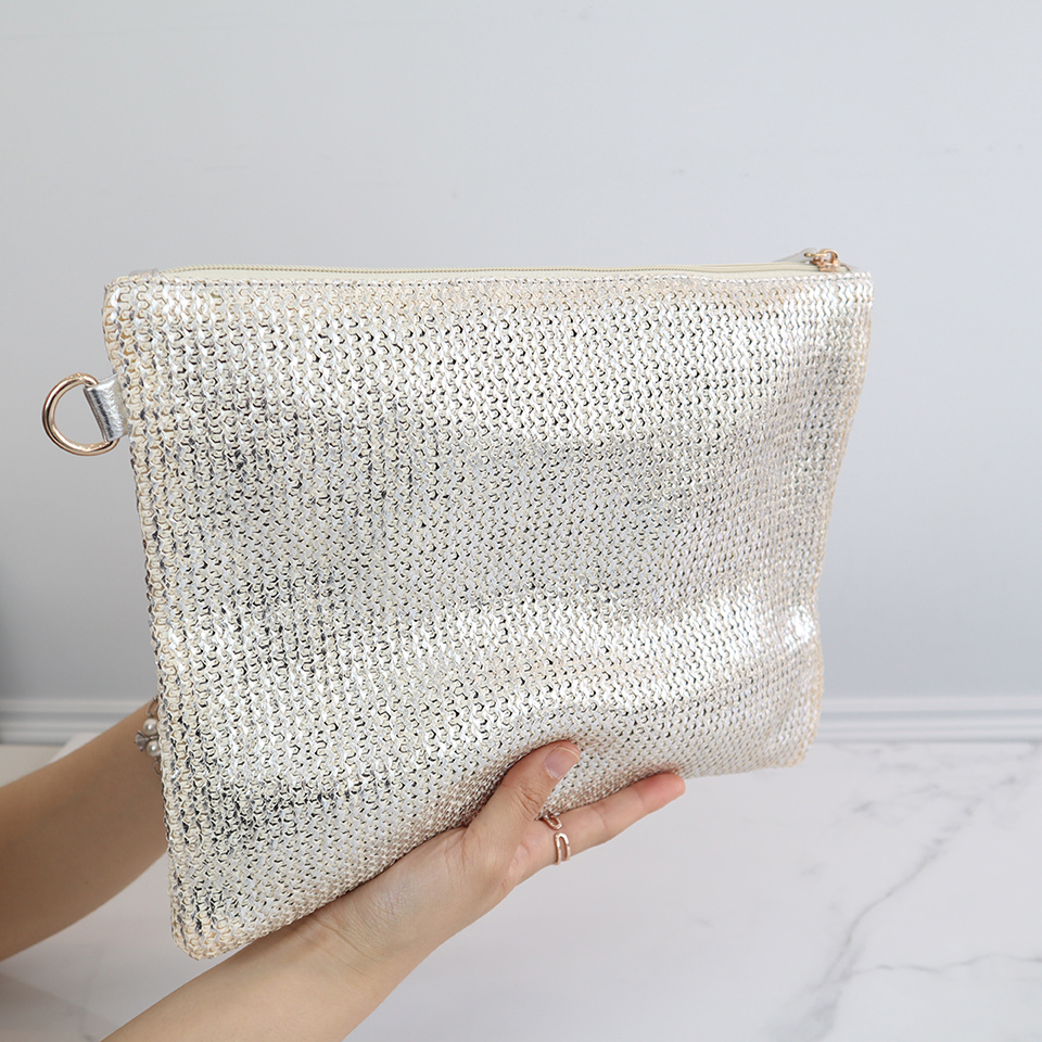Bling Pearl Rattan Silver Cross Clutch Bag