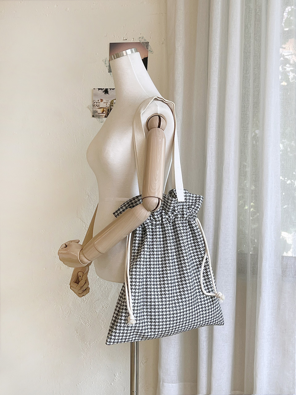 Checkered Bucket Bag Big Shoulder Eco Bag