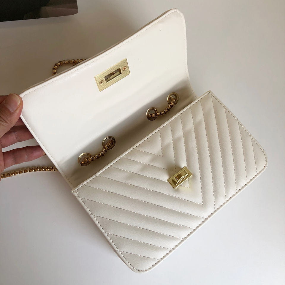 V-Quilted Mini Square Chain Bag