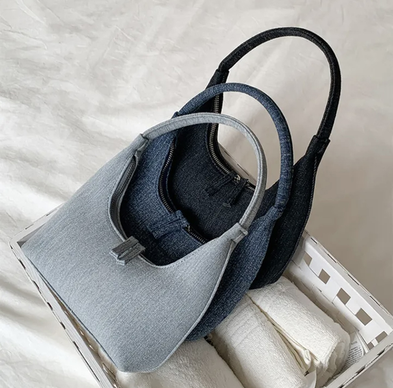 Blooming Round Denim Shoulder Bag