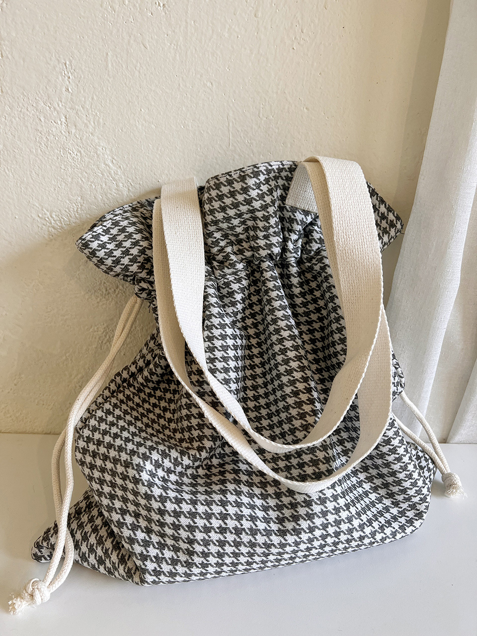 Checkered Bucket Bag Big Shoulder Eco Bag