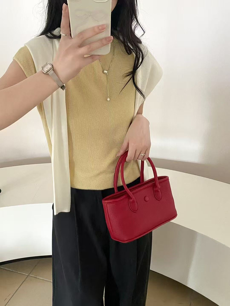 Button Square Leather Mini Tote Bag