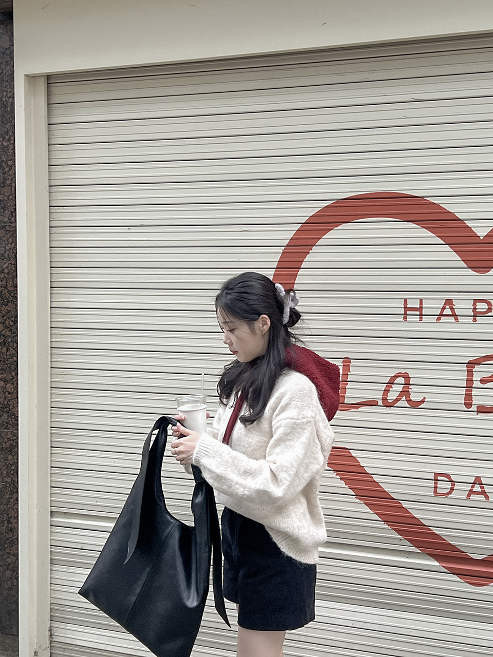 Leather snap shoulder bag