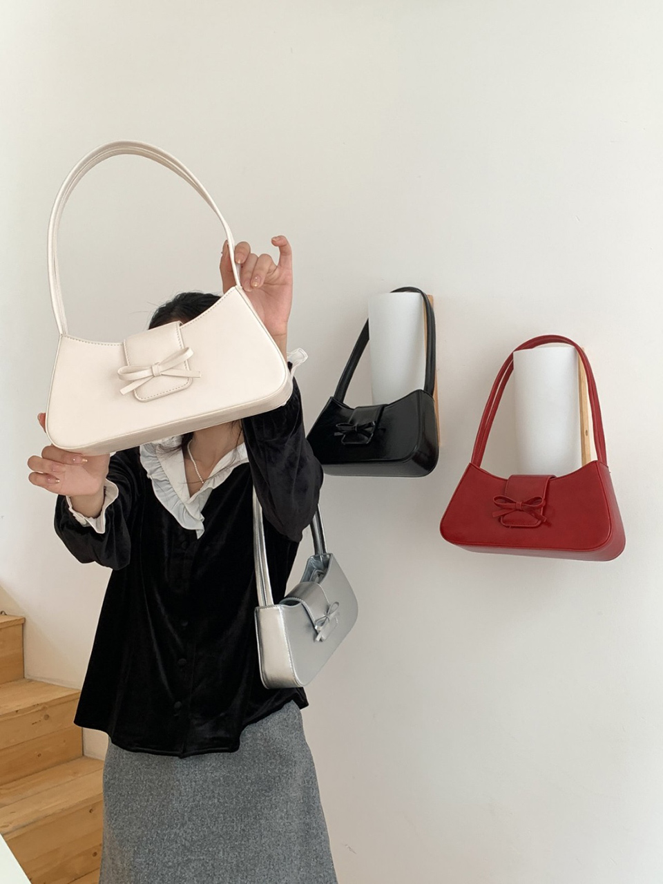 Ballet Core Ribbon Baguette Shoulder Bag